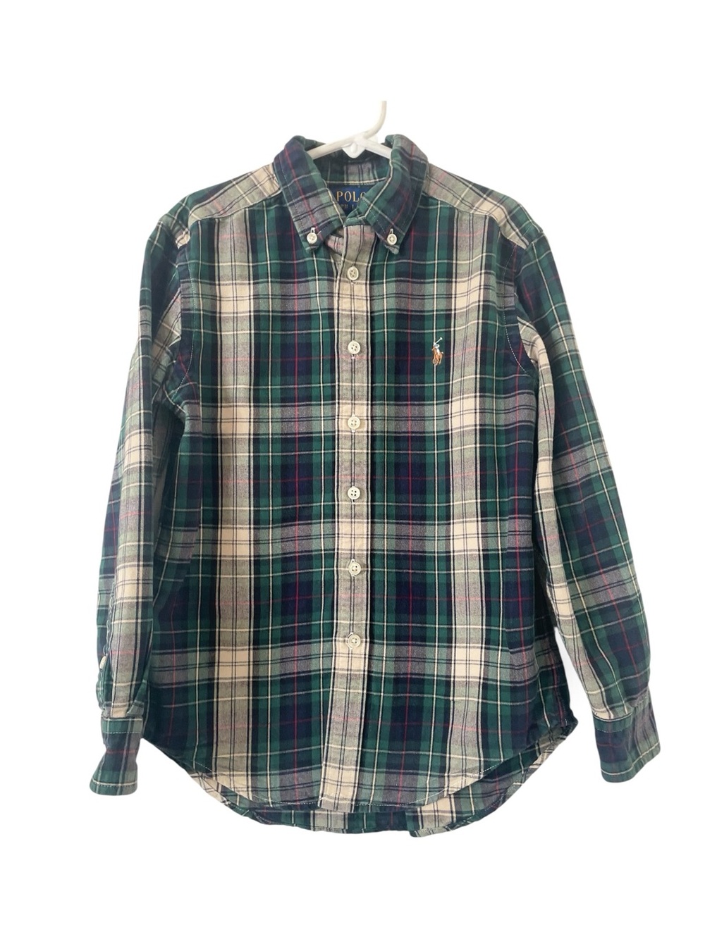 Polo by Ralph Lauren Cotton Green Plaid Button-Down Shirt Sz 8